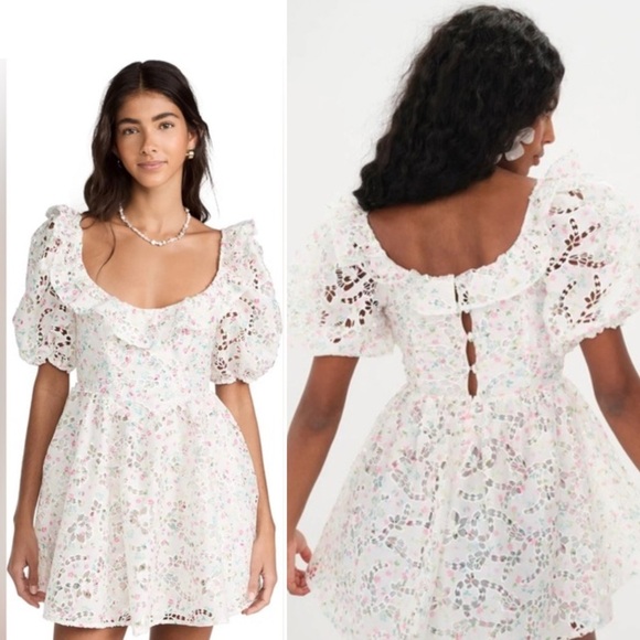For Love & Lemons Magnolia Mini Dress White Multi Size Small - Picture 15 of 15